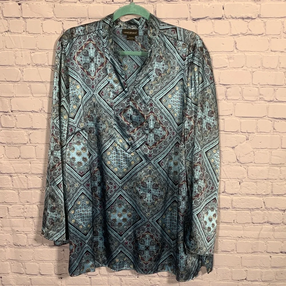 Lane Bryant Womens Popover Top Geometric Print Blue Size 22/24 Fairy Whimsigoth